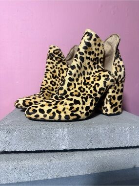 Y2K calf fair Leopard Print Block Heel Ankle Boots